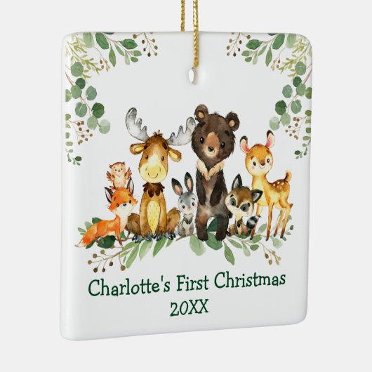 ベビー初めてのクリスマス素朴動物の緑の写真 セラミックオーナメント (右)