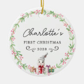 ベビー初めてのクリスマス素朴-リース&ラビット セラミックオーナメント (正面)