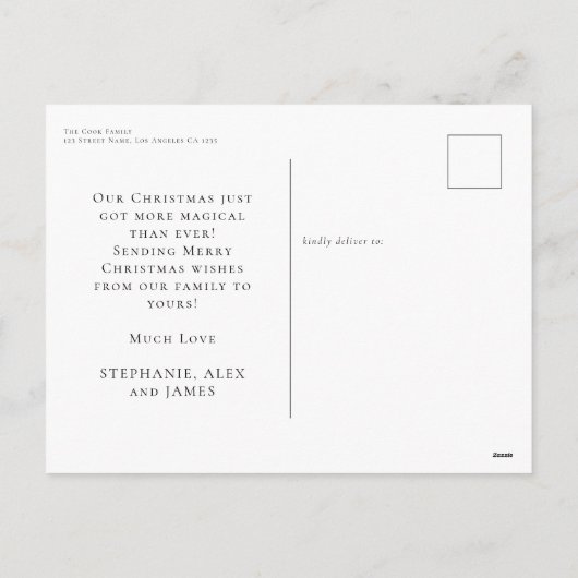 ベビー初めてのクリスマス誕生日付フォトオーバーレイ シーズンポストカード (裏面)