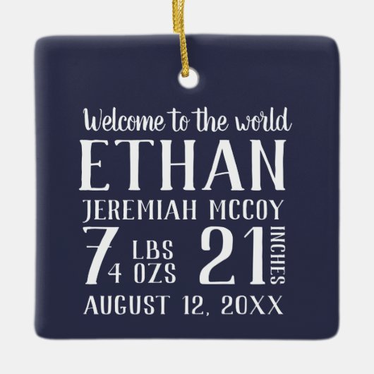 ベビー初めてのクリスマス誕生統計写真 セラミックオーナメント (正面)