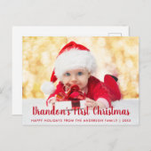 ベビー初めてのクリスマス赤いスクリプト写真 ポストカード (正面/裏面)