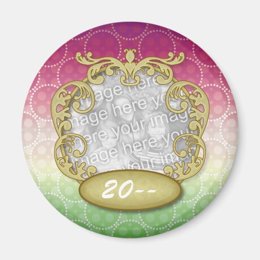 ベビー初めてのクリスマス赤い緑の黄色のドット マグネット (正面)