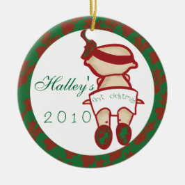 ベビー初めてのクリスマス赤と緑 セラミックオーナメント