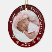 ベビー初めてのクリスマス赤素朴名前をカスタムする セラミックオーナメント (左)