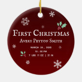 ベビー初めてのクリスマス赤素朴名前をカスタムする セラミックオーナメント (裏面)