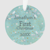 ベビー初めてのクリスマス離れ名Photo Yearティール（緑がかった色） オーナメント (正面)