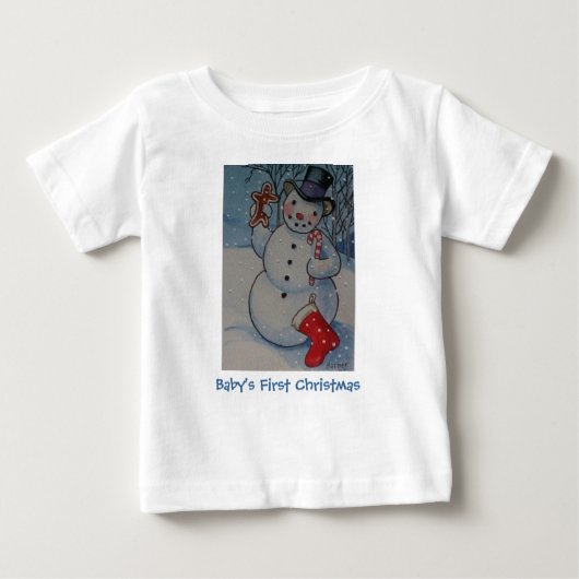 ベビー初めてのクリスマス雪だるま ベビーTシャツ (正面)