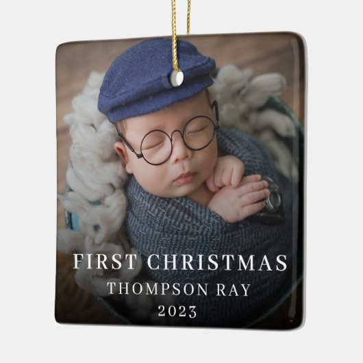 ベビー初めてのクリスマス2枚かわいい生まれたばかりの写真 セラミックオーナメント (左)