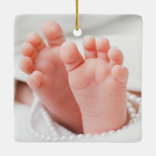 ベビー初めてのクリスマス2枚かわいい生まれたばかりの写真 セラミックオーナメント (裏面)