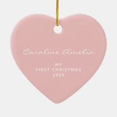 ベビー初めてのクリスマス2022パーソナライズされたピンク セラミックオーナメント (裏面)