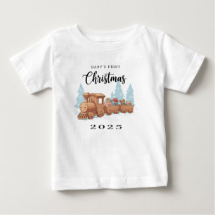 ベビー初めてのクリスマス2025 かわいい木のおもちゃ ベビーTシャツ