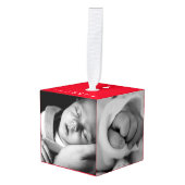 ベビー初めてのクリスマス5写真赤名誕生日 キューブオーナメント (正面アングル)