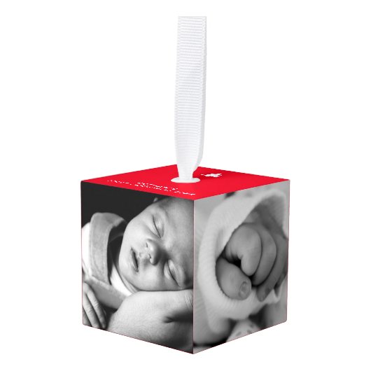 ベビー初めてのクリスマス5写真赤名誕生日 キューブオーナメント (正面アングル)