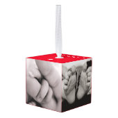 ベビー初めてのクリスマス5写真赤名誕生日 キューブオーナメント (裏面アングル)