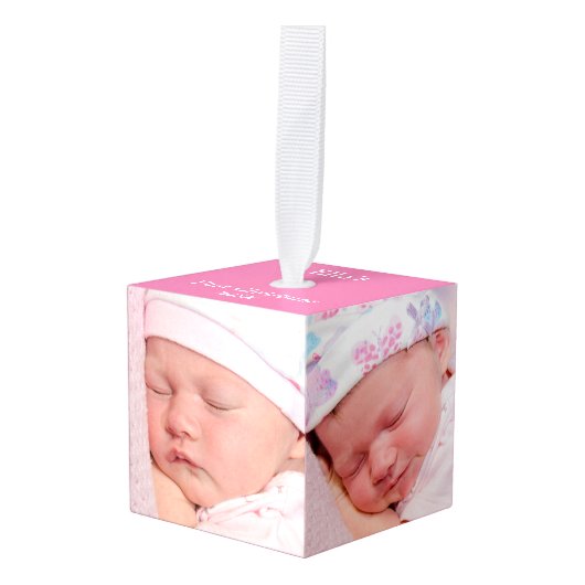 ベビー初めてのクリスマス5枚の写真キープザークピンク キューブオーナメント (正面アングル)