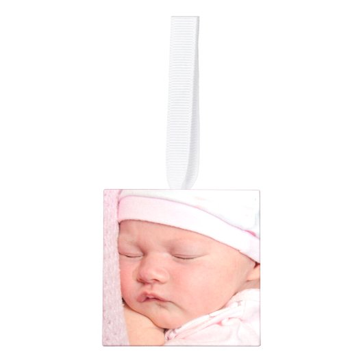 ベビー初めてのクリスマス5枚の写真キープザークピンク キューブオーナメント (正面)