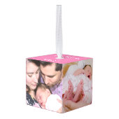 ベビー初めてのクリスマス5枚の写真キープザークピンク キューブオーナメント (裏面アングル)