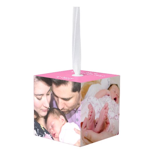 ベビー初めてのクリスマス5枚の写真キープザークピンク キューブオーナメント (裏面アングル)