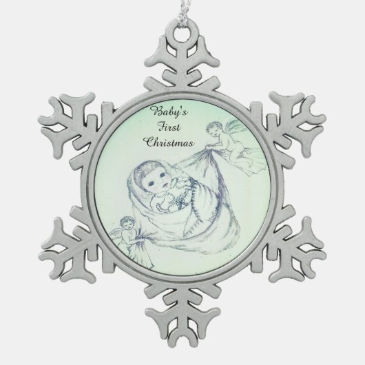 ベビー初めてのクリスマス スノーフレークピューターオーナメント (正面)