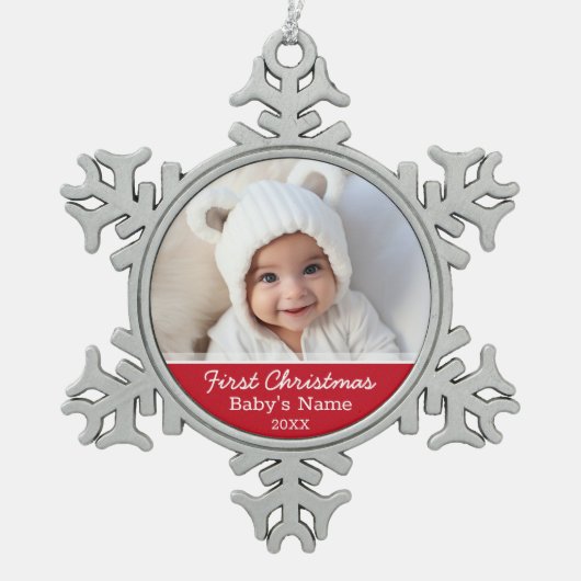 ベビー初めてのクリスマス スノーフレークピューターオーナメント (正面)