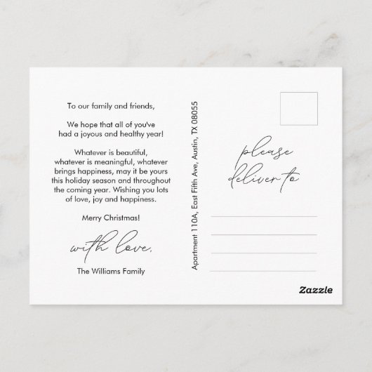 ベビー初めてのクリスマス、写真を使用した告知 ポストカード (裏面)