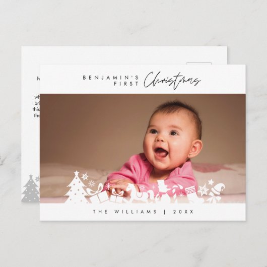 ベビー初めてのクリスマス、写真を使用した告知 ポストカード (正面/裏面)