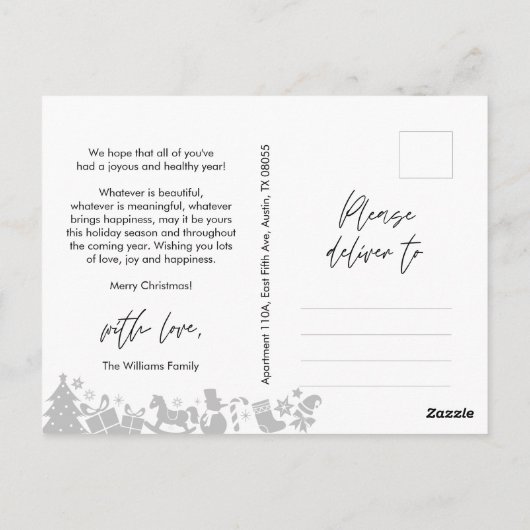 ベビー初めてのクリスマス、写真を使用した告知 ポストカード (裏面)