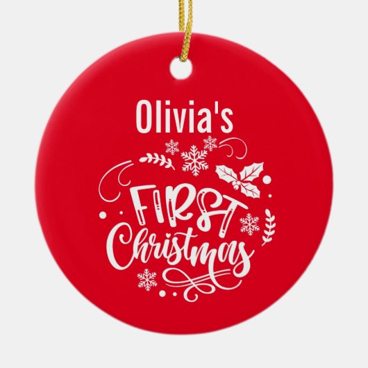 ベビー初めてのクリスマス |写真カスタムと名前 セラミックオーナメント (正面)