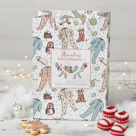 ベビー初めてのクリスマス 男女兼用 ミディアムペーパーバッグ