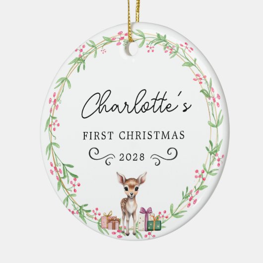 ベビー初めてのクリスマス-素朴リース&トナカイ セラミックオーナメント (左)