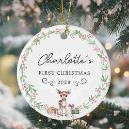 ベビー初めてのクリスマス-素朴リース&トナカイ セラミックオーナメント