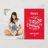 ベビー初めてのクリスマス |金ゴールドの葉写真 シーズンポストカード (正面)