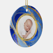 ベビー初めてのクリスマス |青と金ゴールドの写真 セラミックオーナメント (右)