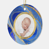 ベビー初めてのクリスマス |青と金ゴールドの写真 セラミックオーナメント (左)