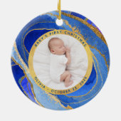 ベビー初めてのクリスマス |青と金ゴールドの写真 セラミックオーナメント (裏面)