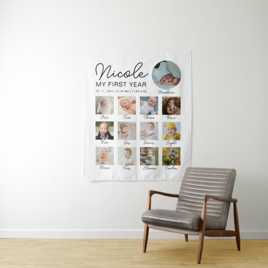 ベビー初年度12ヶ月フォトコラージュモダン タペストリー (インサイチュ)