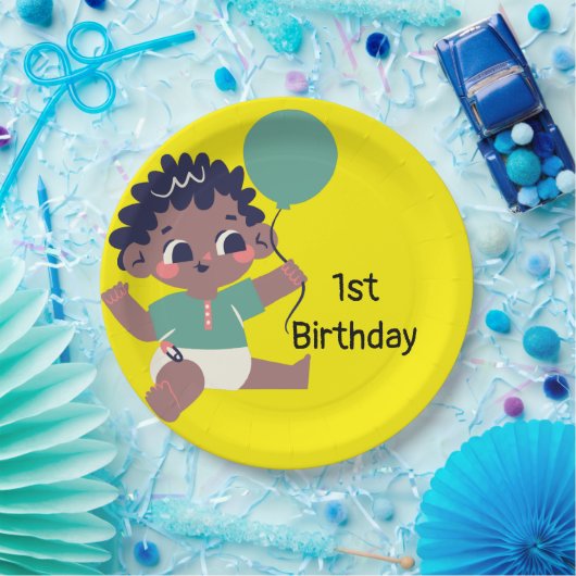 ベビー初誕生日(アフリカ系アメリカ人)食器 ペーパープレート (パーティー)