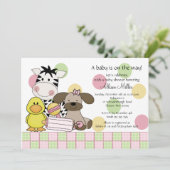 ベビー動物の女の子のベビーシャワーの招待状 招待状 (スタンド正面)