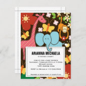 ベビー動物園の動物ベビースシャワー招待状 インビテーションポストカード (正面/裏面)