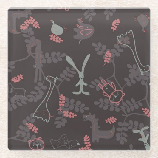 ベビー動物1を表示するパターン ガラスコースター (正面)