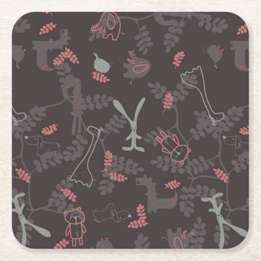 ベビー動物1を表示するパターン スクエアペーパーコースター (正面)