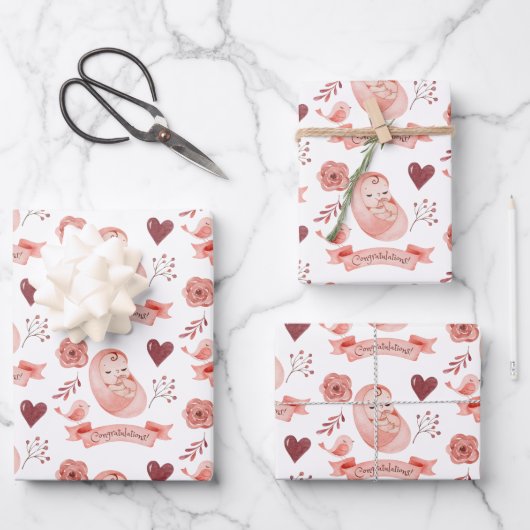 ベビー包装紙フラットシートセット3 ラッピングペーパーシート (正面)