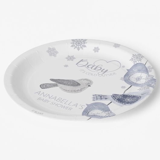 ベビー北欧の冬のベビーシャワー外は寒い ペーパープレート (アングル)