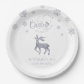 ベビー北欧トナカイの赤ちゃんシャワー外は寒い ペーパープレート (正面)