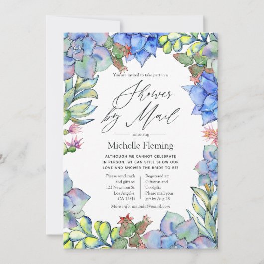 ベビー又はブライダルシャワーを郵便で吸い取る 招待状 (正面)