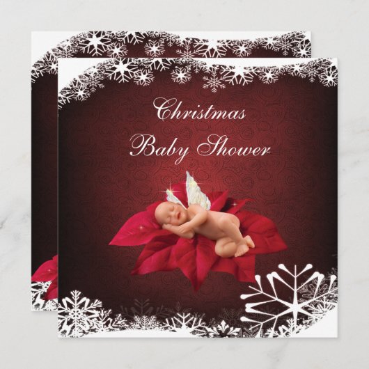 ベビー及びポインセチアのエレガントなクリスマスのベビーシャワー 招待状 (正面/裏面)