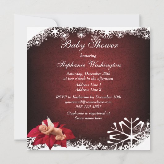 ベビー及びポインセチアのエレガントなクリスマスのベビーシャワー 招待状 (裏面)