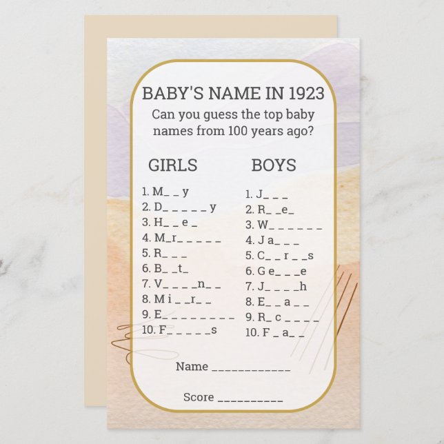 ベビー名おもしろいベビーシャワ空白のーゲームの入力 (正面/裏面)