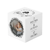 ベビー名および誕生統計のフットプリントおよび写真リース フォトキューブ (裏面アングル)