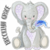 ベビー名かわいい可愛い羽ラベンダーゾウ シール (正面)